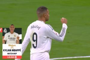 傳射建功?西甲官方：姆巴佩當選皇馬4-2塞維利亞全場最佳