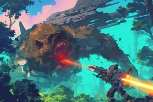 【AI繪圖】狂野對決：??火箭炮奔襲，??灰熊無處遁形~