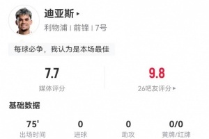 路易斯-迪亞斯本場(chǎng)0射門(mén)2關(guān)鍵傳球 3過(guò)人均成功 9對(duì)抗6成功