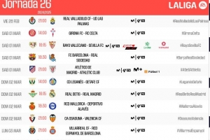 西甲第26輪開球時(shí)間：3月2日1：30巴薩vs皇社，23:15貝蒂斯vs皇馬