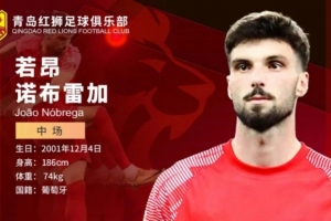 青島紅獅官方：外援中場諾布雷加加盟，曾效力于桑普多利亞梯隊