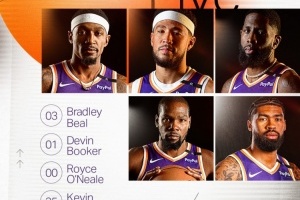 今日對陣猛龍！太陽首發(fā)：比爾、KD、布克、R-奧尼爾、理查茲