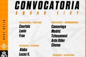 皇馬客戰(zhàn)貝蒂斯名單：姆巴佩、魔笛在列，貝林厄姆、巴爾韋德缺席