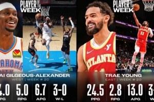 周最佳：亞歷山大場均44分5板6.7助 特雷-楊場均24.5分2.8板13助