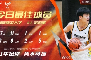 27分11籃板！湖南師范大學(xué)鋒線常海鵬當(dāng)選CUBAL今日MVP球員