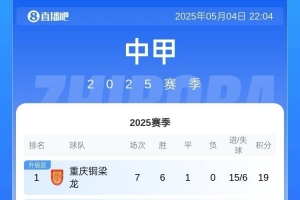 中甲積分榜：銅梁龍、鐵人、廣州豹前三，廣西平果2分墊底