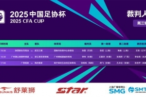 足協(xié)杯今日裁判：張雷執(zhí)法陜西vs三鎮(zhèn) 李偉執(zhí)法廣州蒲公英vs浙江