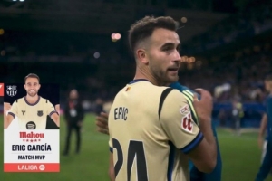 打進(jìn)扳平進(jìn)球，埃里克-加西亞當(dāng)選巴薩3-1客勝奧維耶多全場(chǎng)最佳