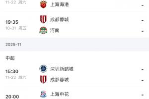 最后2輪！海港vs浙江英博，蓉城vs河南深圳，申花vs深圳津門虎！