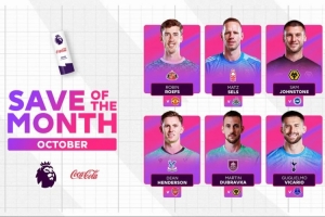 英超10月最佳撲救候選：迪恩-亨德森、維卡里奧、塞爾斯在列