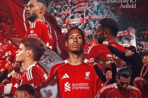 利物浦發(fā)布對(duì)陣維拉海報(bào)：范戴克、薩拉赫、?；倏?、索博出鏡