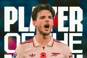 頭球破門！賴斯當(dāng)選對陣伯恩利一役阿森納隊內(nèi)最佳球員