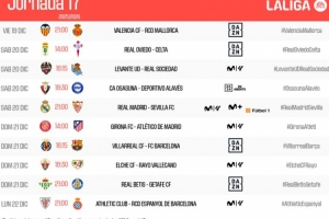 西甲第17輪賽程：12月21日4點皇馬vs塞維利亞 23:15黃潛vs巴薩