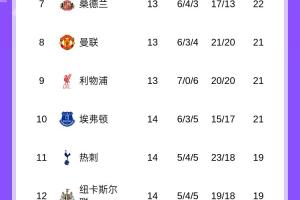 英超積分榜：阿森納依舊5分領(lǐng)跑，維拉暫升第3，水晶宮第5