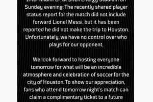 這就是影響力！休斯頓迪納摩官方：梅西缺席向球迷道歉并贈送門票