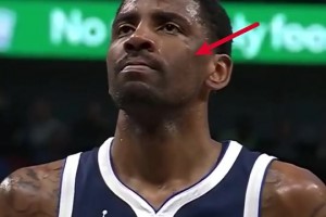 是真痛?。W文強忍膝蓋疼痛執(zhí)行罰球時，眼角還有明顯淚痕??