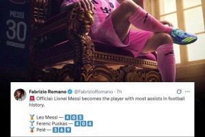 歷史助攻第一人?? ！羅馬諾：梅西超越普斯卡什
